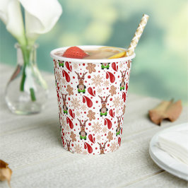 Vasos De Papel Adorable Reno de Navidad Rojo Festivo