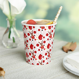 Vasos De Papel Adorable Reno de Navidad Rojo Festivo