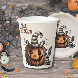 Vasos De Papel Adorable Spooky Halloween Kitten