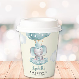 Vasos De Papel Adorable Watercolor Gray Elephant Baby shower Boy