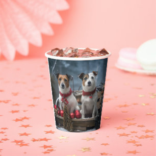 Vasos De Papel Adorno de Navidad de Trineo Nevado con Jack Russel