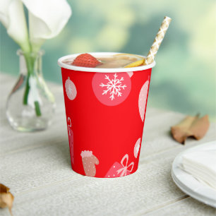 Vasos De Papel Adornos Navideños Alegres Rojo Guantes Copos de Ni