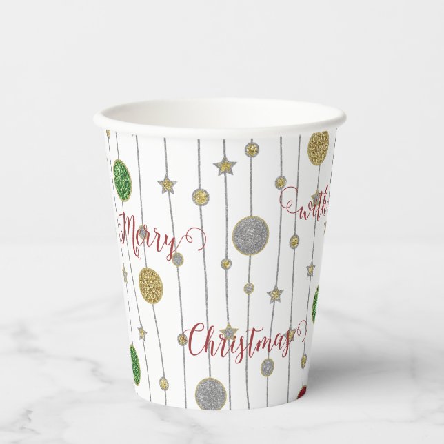 Vasos De Papel Adornos Navideños Brillantes (Anverso)