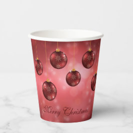 Vasos De Papel Adornos Navideños Festivos Rojos Sobre Bokeh Rojo