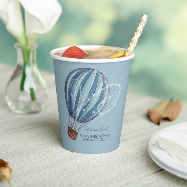 Vasos De Papel Adventure Awath Blue Hot Air Balloon Baby Shower (in situ)