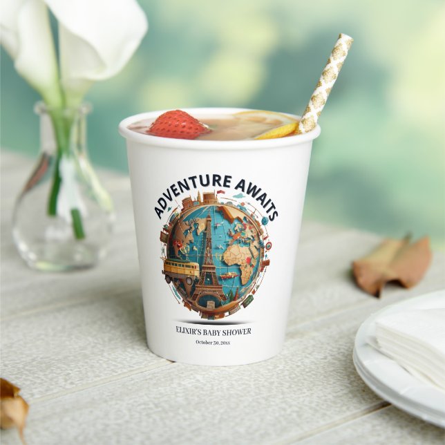 Vasos De Papel Adventure Awath Modern Globe Baby Shower Paper Cu (in situ)