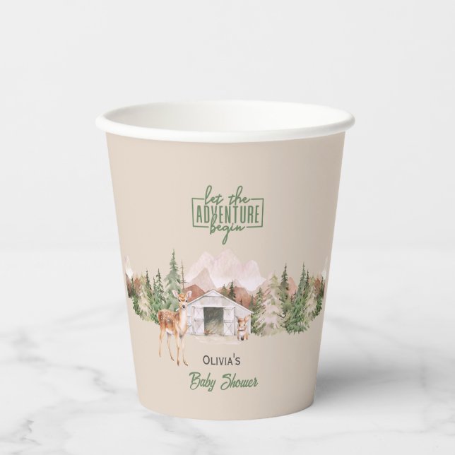 Vasos De Papel Adventure Awath Sage Green Mountain Baby Shower (Anverso)