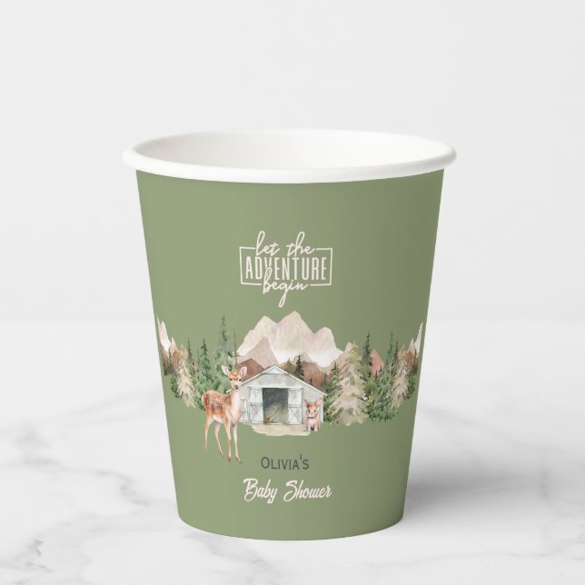 Vasos De Papel Adventure Awath Sage Green Mountain Baby Shower (Anverso)