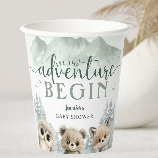 Vasos De Papel Adventure Begin Baby Shower Woodland Mountain (Subido por el creador)