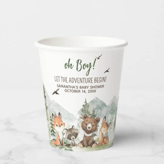 Vasos De Papel Adventure Begin Woodland Animals Baby Shower (Anverso)