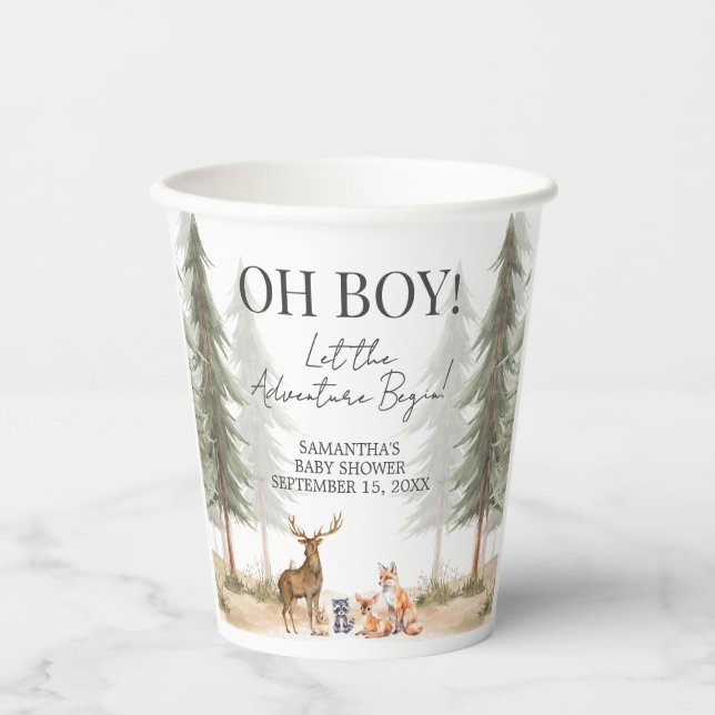 Vasos De Papel Adventure Begin Woodland Animals Baby Shower (Anverso)