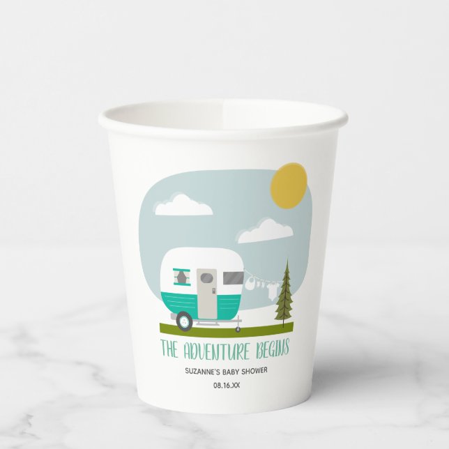 Vasos De Papel Adventure Begins Camper Clothesline Baby Shower (Izquierda)