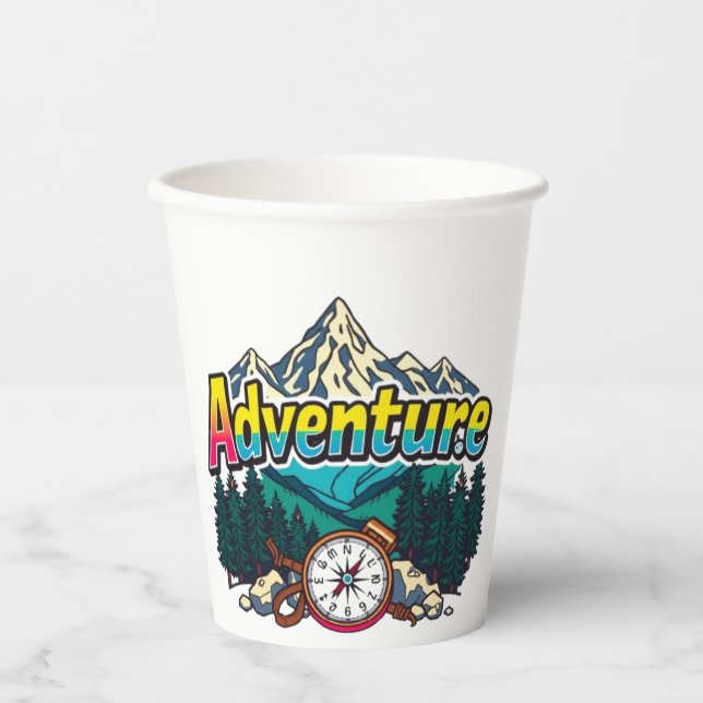 Vasos De Papel Adventure Mountain – Outdoor Hiking Nature Design  (Anverso)