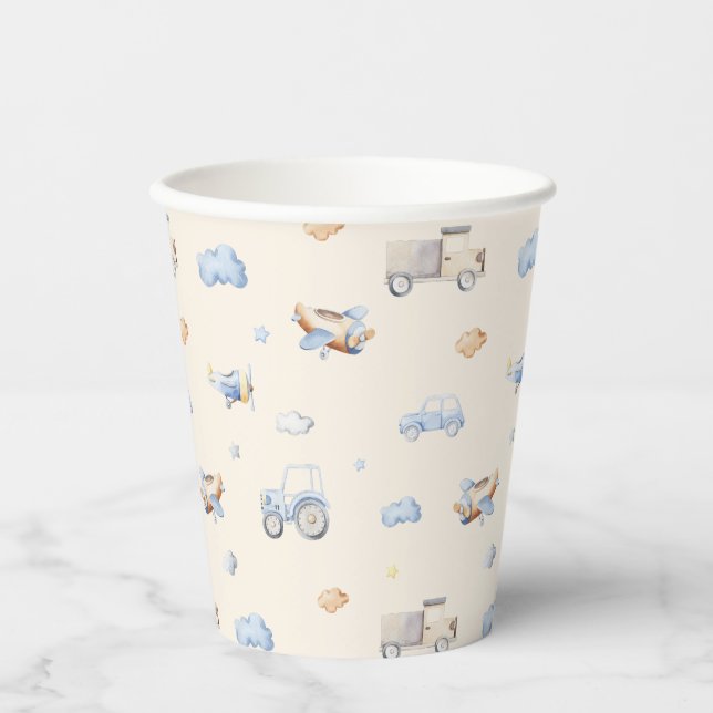 Vasos De Papel Adventure Transportation Boy Baby Shower (Anverso)