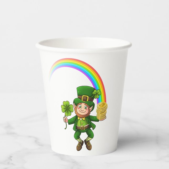 Vasos De Papel Afortunado Bitcoin Rainbow Leprechaun (Anverso)