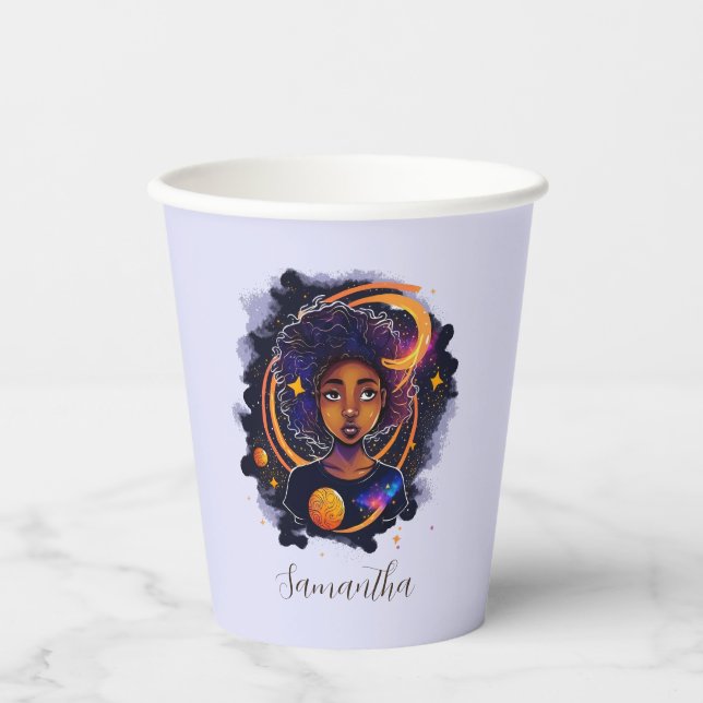 Vasos De Papel Afro-mujer del sistema solar (Anverso)