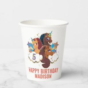 Vasos De Papel Afro Unicornio Cumpleaños de Chicas mágicos