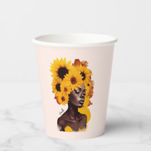 Vasos De Papel Afroamericana con pelo afro girasol