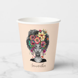 Vasos De Papel Afromujer floral elegante