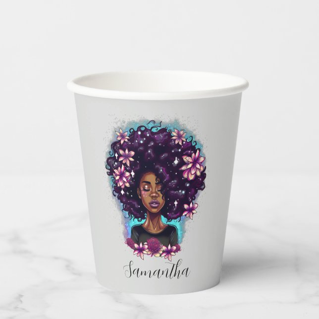 Vasos De Papel Afromujer floral esparkling (Anverso)