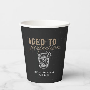Vasos De Papel Aged to Perfection Black Whiskey Birthday Party