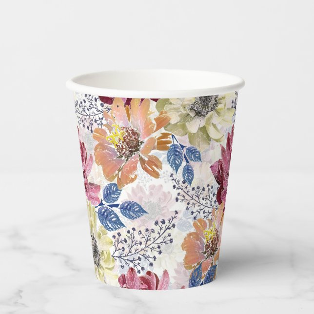 Vasos De Papel Agradable crisantemo naranja rosa Vintage (Anverso)