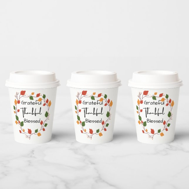 Vasos De Papel Agradecidas hojas de Acción de Gracias bendecidas  (Multi)