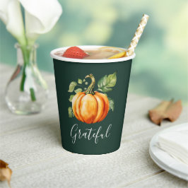 Vasos De Papel Agradecido Naranja Pumpkin Dark Green