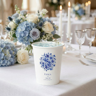 Vasos De Papel Agradecimiento de boda floral chinoiserie azul pol