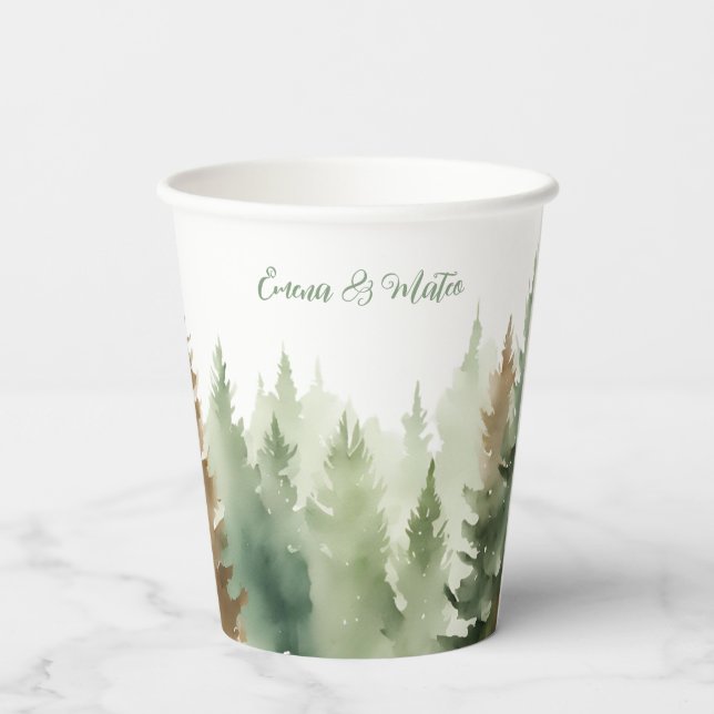 Vasos De Papel Agua de invierno Pinos Boda forestal (Reverso )