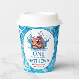 Vasos De Papel Agua dulce Azul Pescado 1er cumpleaños