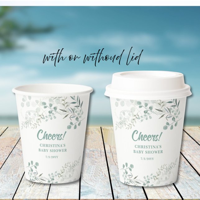 Vasos De Papel Aguada de hojas de eucalipto Verde fiesta de bebé  (Subido por el creador)
