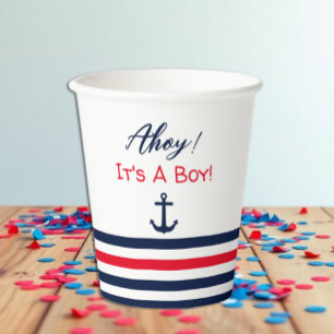 Vasos De Papel ¡Ah del barco! ¡Es un niño! Fiesta de bebé náutica
