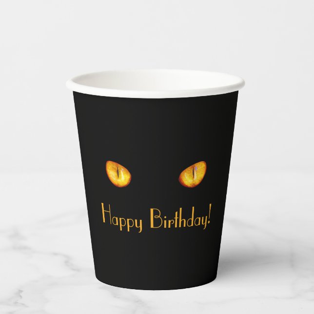 Vasos De Papel Ahora te ve feliz cumpleaños del gato negro (Anverso)