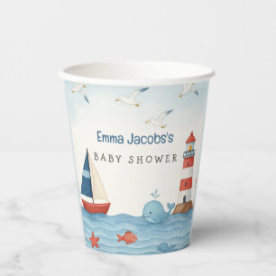 Vasos De Papel Ahoy es un Baby Shower de Boy Nautical