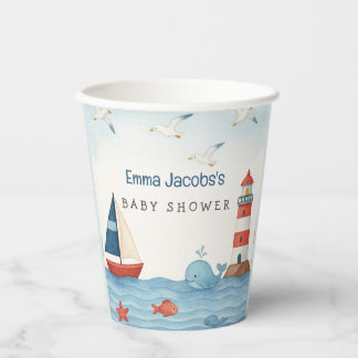 Vasos De Papel Ahoy es un Baby Shower de Boy Nautical