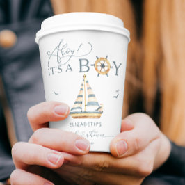 Vasos De Papel Ahoy es un Baby Shower de Boy Nautical Sailboat