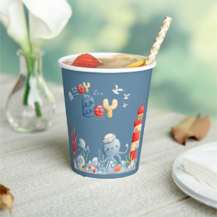 Vasos De Papel Ahoy es un Baby Shower Náutico de Boy Blue