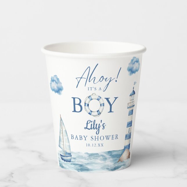 Vasos De Papel Ahoy Es Un Chico Baby Shower Nautical (Reverso )