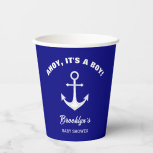Vasos De Papel Ahoy es un niño Baby Shower de moda azul marino y