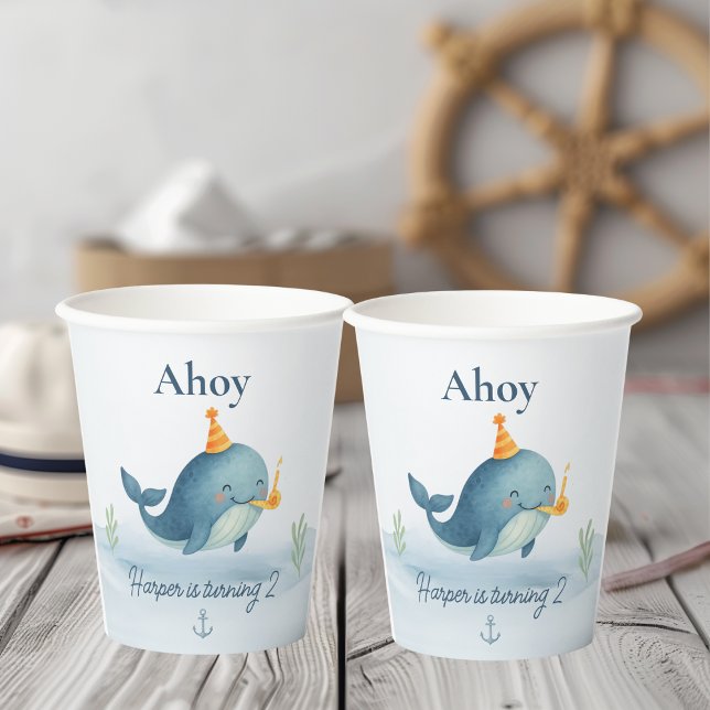Vasos De Papel Ahoy Little Sailor Birthday Cup | Ballena Nautical (Subido por el creador)