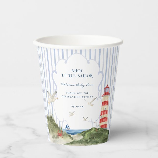 Vasos De Papel Ahoy Little Sailor Nautical Baby Shower (Anverso)
