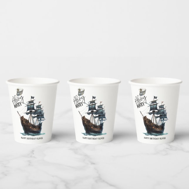 Vasos De Papel ¡Ahoy Matey! Cumpleaños del Barco Pirata Negro (Multi)