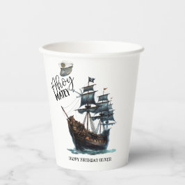 Vasos De Papel ¡Ahoy Matey! Cumpleaños del Barco Pirata Negro