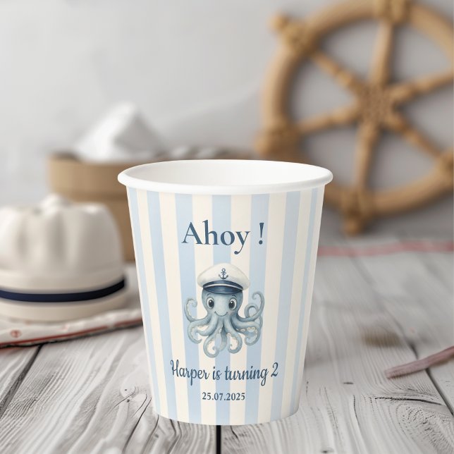 Vasos De Papel Ahoy Nautical Octopus Birthday | Bandas azules (Subido por el creador)