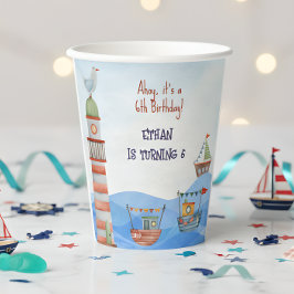 Vasos De Papel Ahoy Niños nautistas acuarela cumpleaños