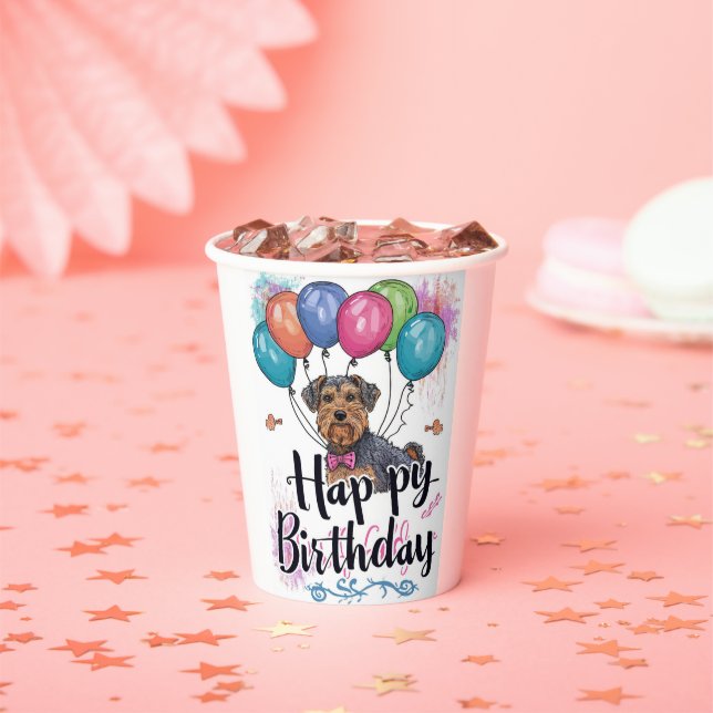 Vasos De Papel Airedale con Globos Cumpleaños (in situ)