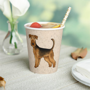 Vasos De Papel Airedale Terrier Cute Cartog Perro En Beige