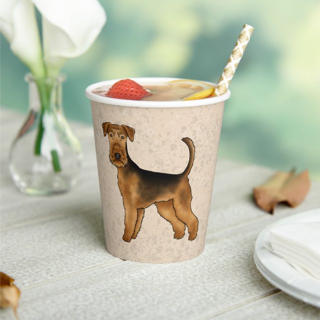 Vasos De Papel Airedale Terrier Cute Cartog Perro En Beige (in situ)