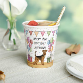 Vasos De Papel Airedale Terrier Perro Lindo Pastel Feliz Cumpleañ